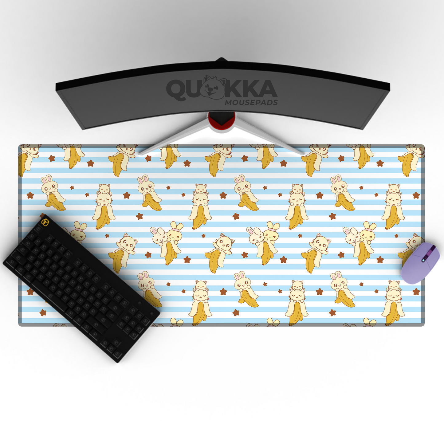 Banana Kawaii Pattern Design Mousepad (Blue) Deskmat