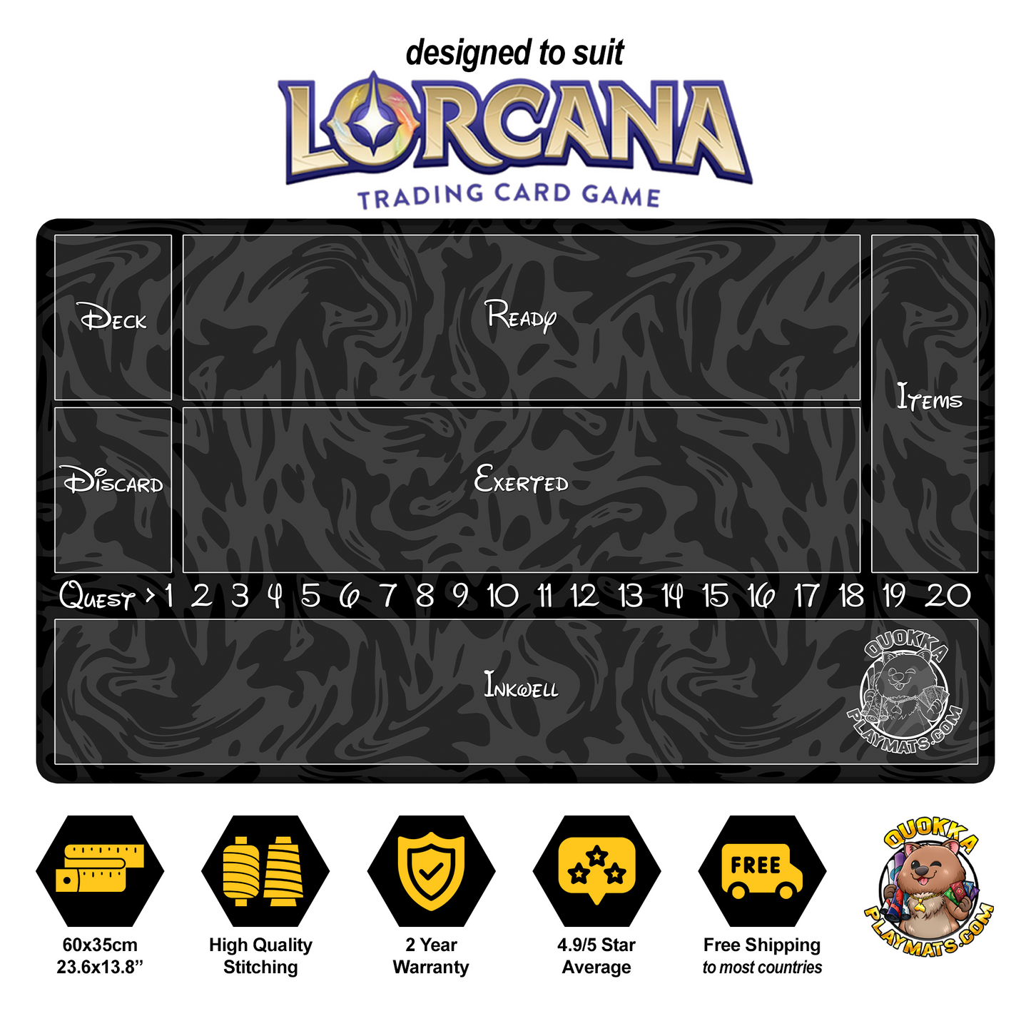 Black Swirl Design - Lorcana Quokka TCG Playmat
