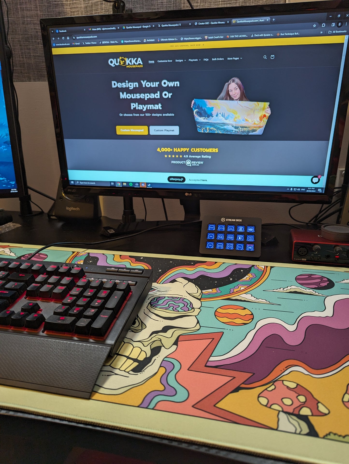 Psychedelic Skull Mushrooms Design Mousepad Deskmat