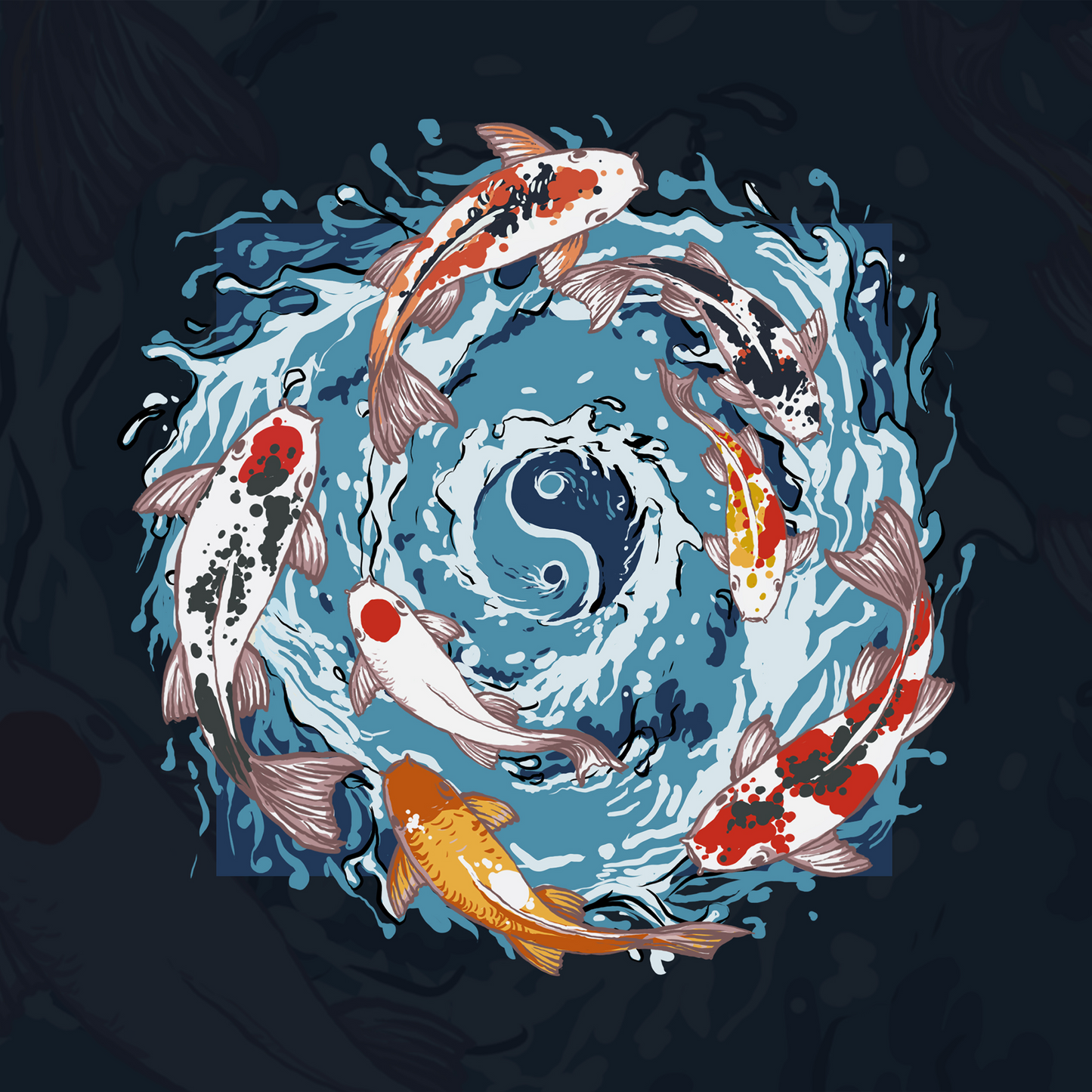 Koi Fish Swimming Upstream Yin Yang Design (Square) Mousepad Deskmat
