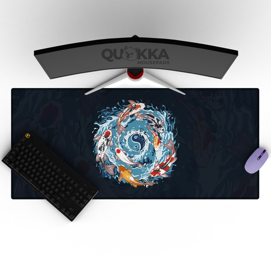 Koi Fish Swimming Upstream Yin Yang Design (Square) Mousepad Deskmat