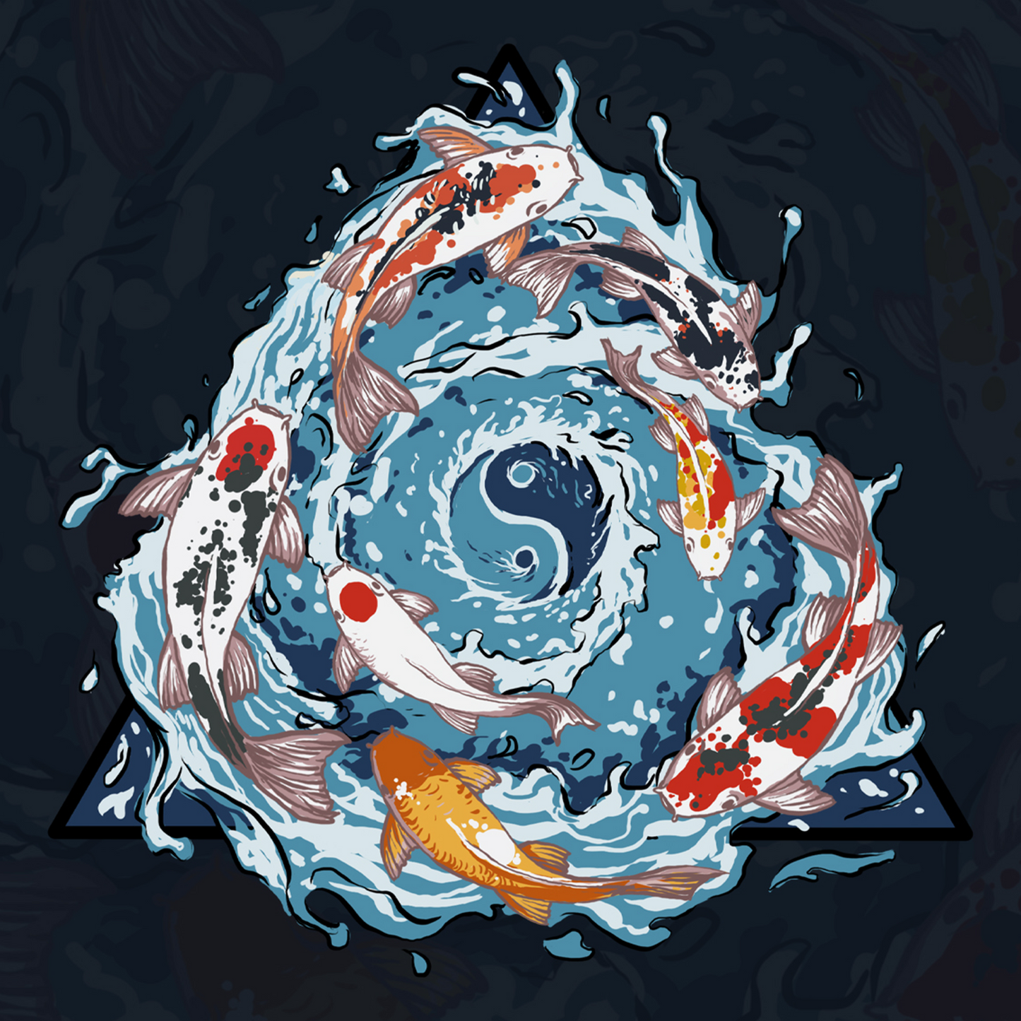 Koi Fish Swimming Upstream Yin Yang Design (Triangle) Mousepad Deskmat