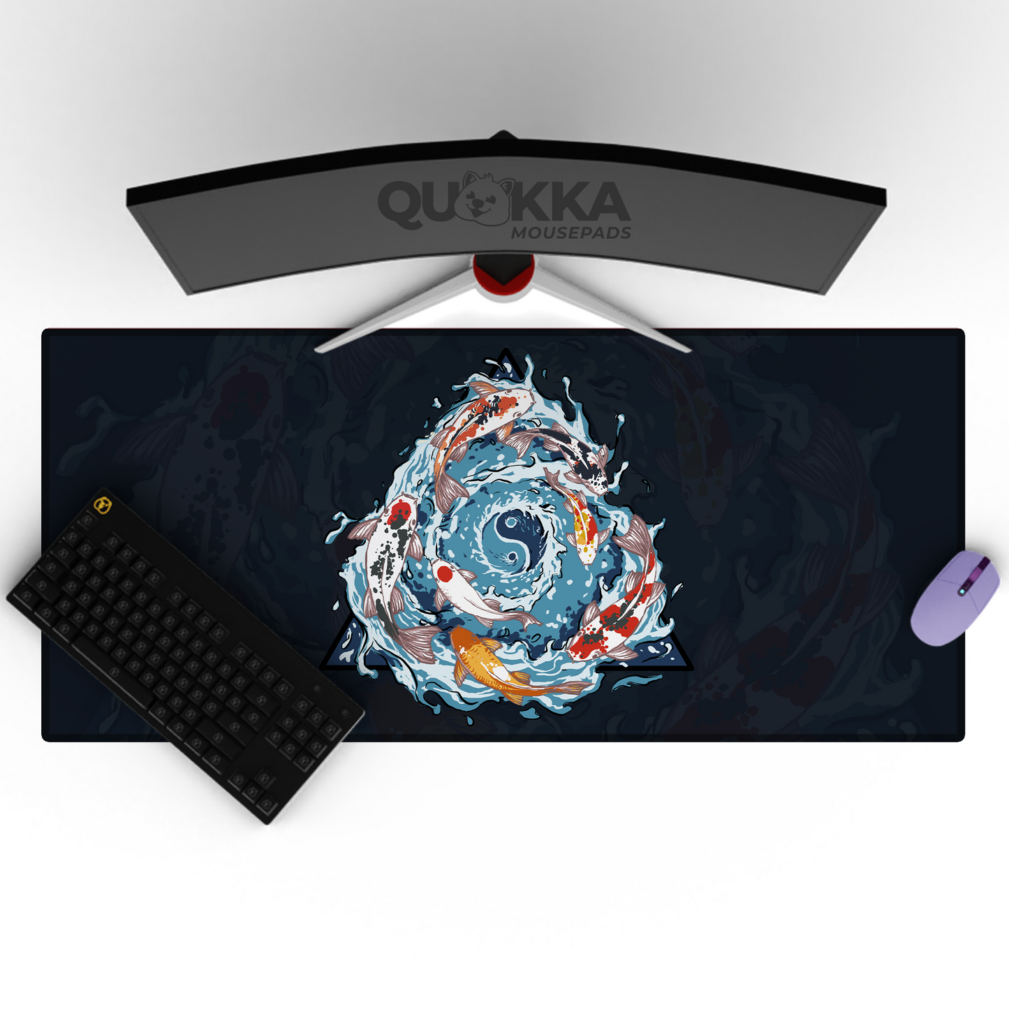 Koi Fish Swimming Upstream Yin Yang Design (Triangle) Mousepad Deskmat