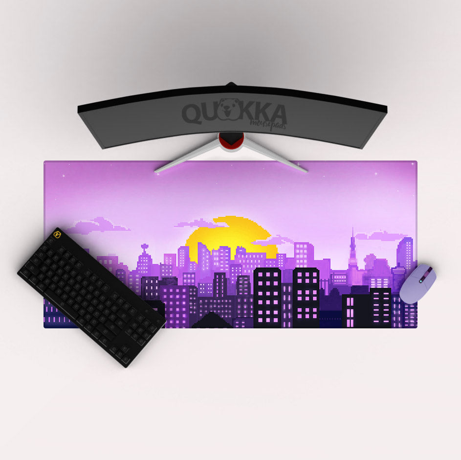 Pixel Art City Sunset (Purple) Mousepad Deskmat