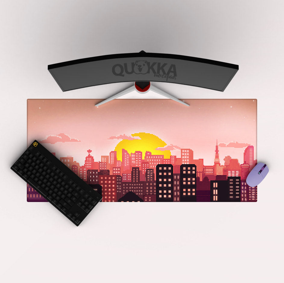 Pixel Art City Sunset (Red) Mousepad Deskmat