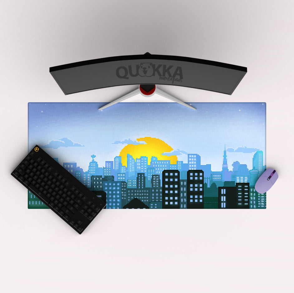 Pixel Art City Sunset (Turquoise) Mousepad Deskmat