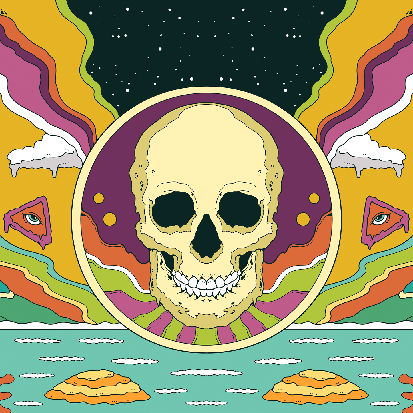 Psychedelic Skull Eyes and Mushrooms Design Mousepad Deskmat