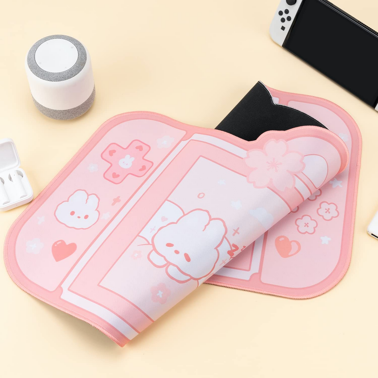 Kawaii Pink Bunnies Switch Design Mousepad 73x40cm