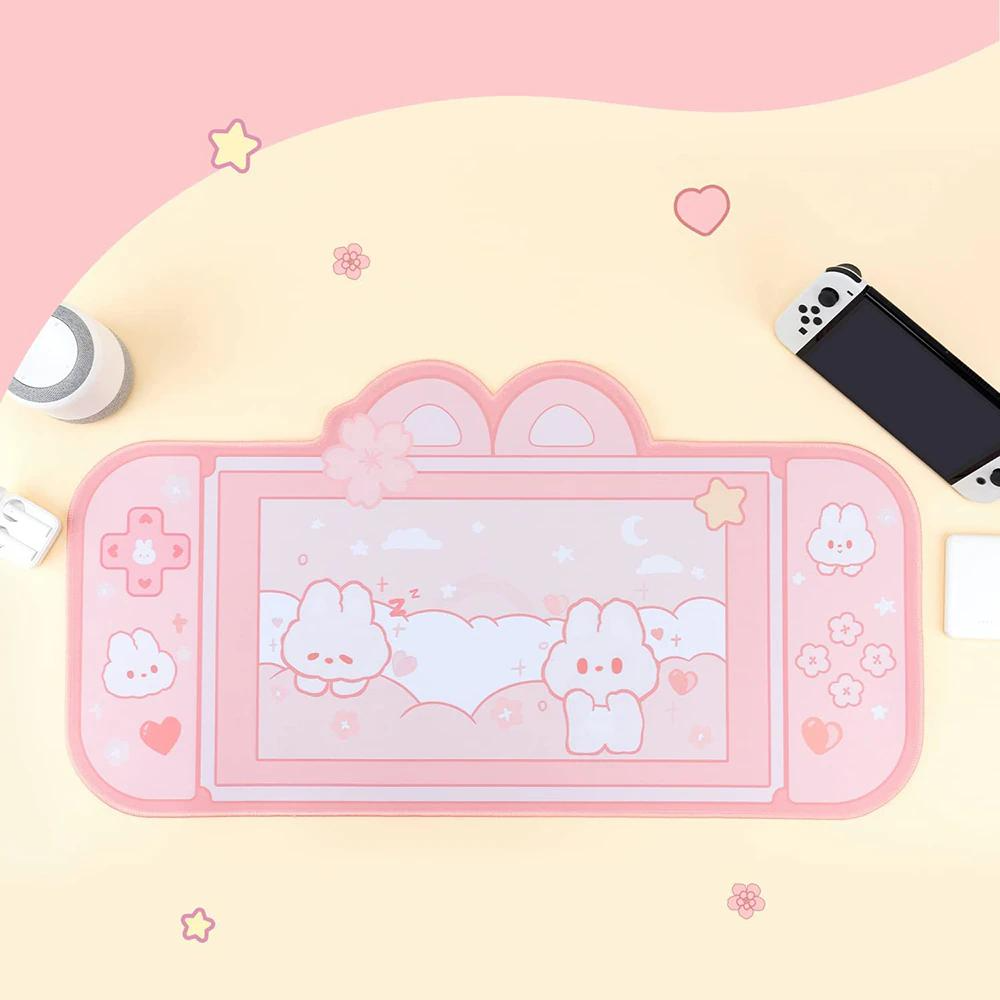 Kawaii Pink Bunnies Switch Design Mousepad 73x40cm