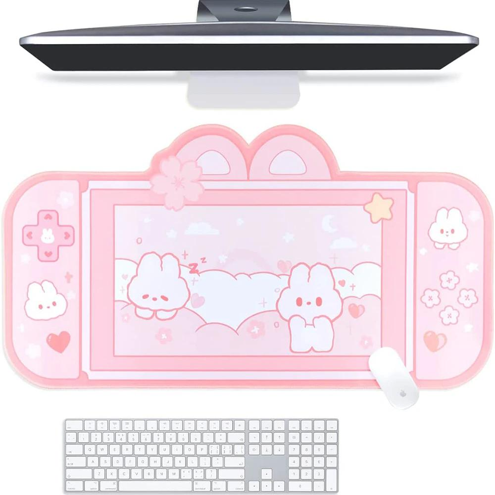 Kawaii Pink Bunnies Switch Design Mousepad 73x40cm