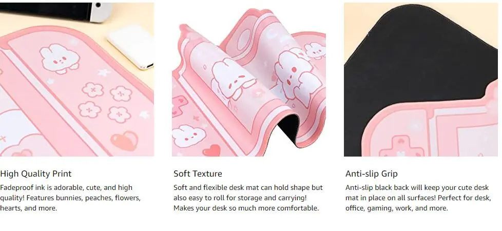 Kawaii Pink Bunnies Switch Design Mousepad 73x40cm