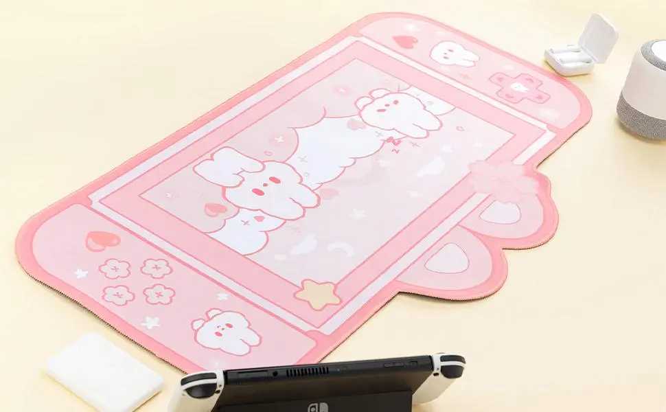 Kawaii Pink Bunnies Switch Design Mousepad 73x40cm