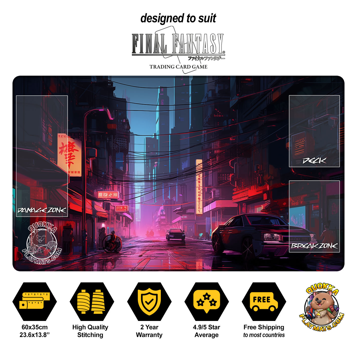 Cyberpunk City Design - Final Fantasy Quokka TCG Playmat