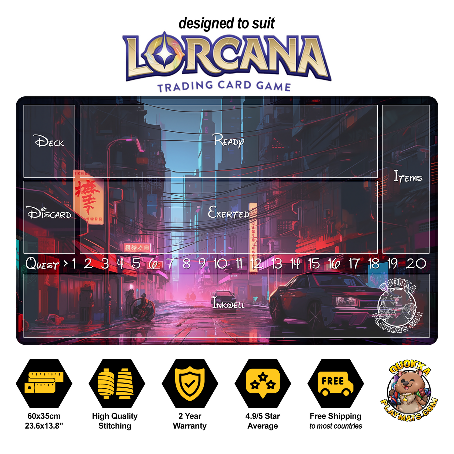 Cyberpunk City Design - Lorcana Quokka TCG Playmat