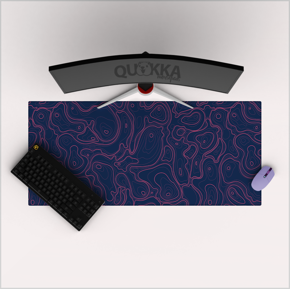 Contour Topographic Map Blue-Pink Mousepad Deskmat