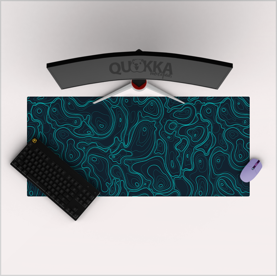 Contour Topographic Map Navy-Aqua Mousepad Deskmat