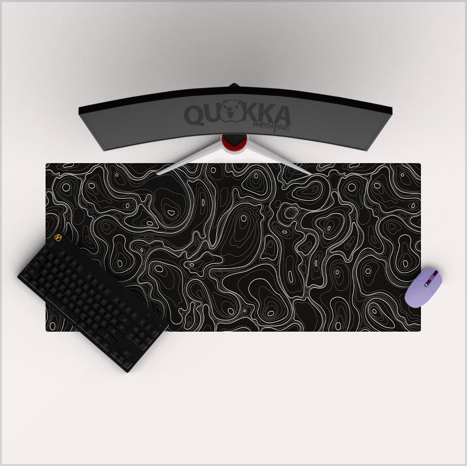 Contour Topographic Map Black Mousepad Deskmat