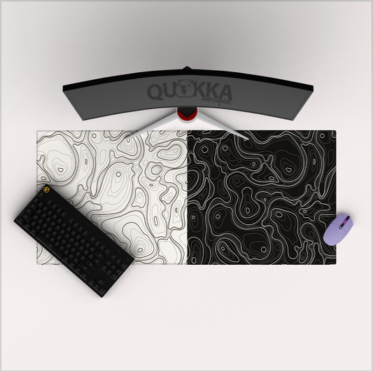 Contour Topographic Map Black and White Half-Half Mousepad Deskmat
