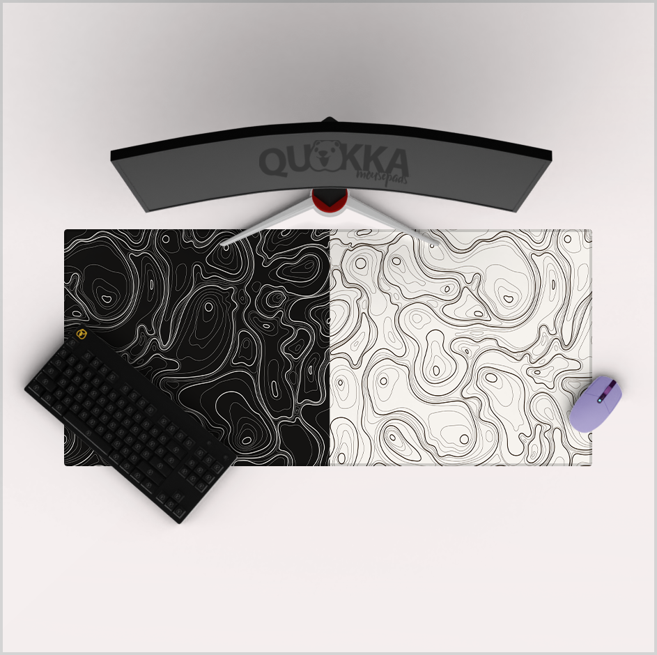 Contour Topographic Topo Black and White Half-Half Map Mousepad Deskmat