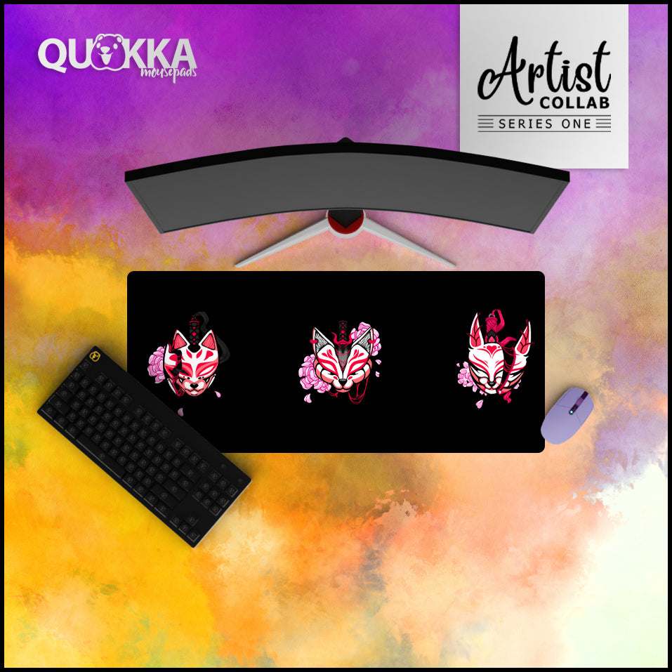 Japanese Kitsune Mask Design Mousepad | Artist Collab x Ame