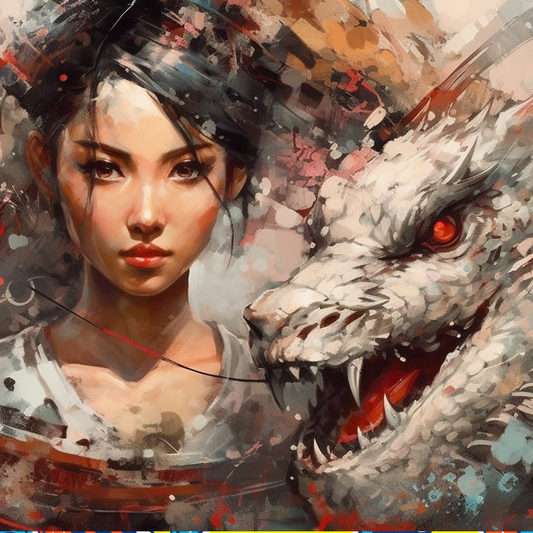 Girl and her White Dragon Oil Painting Design Mousepad Deskmat