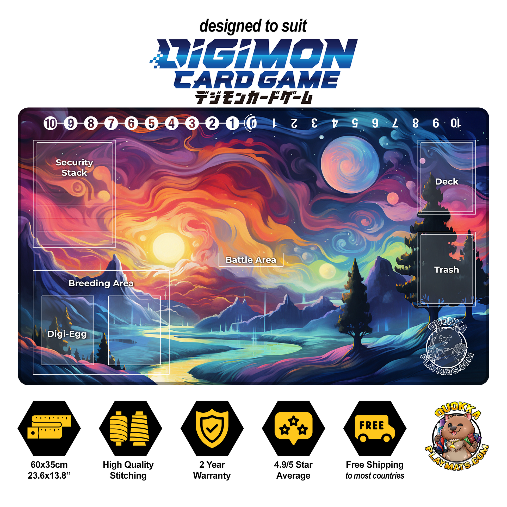 Digimon TCG Playmat With Card Zones - Kabuterimon Design Rubber Non-Slip Mat Digimon TCG Playmat With Card Zones - Kabuterimon Design Rubber Non-Slip Mat