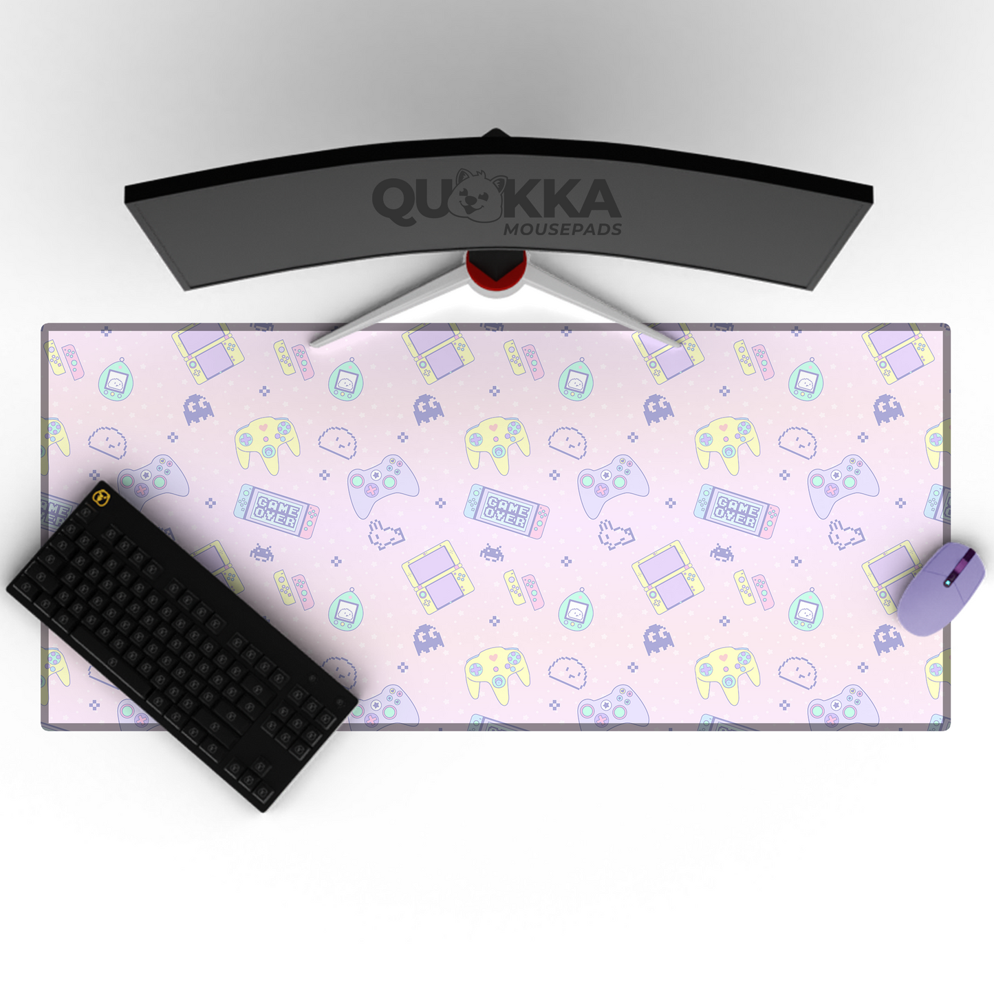 Cute Gaming Pattern Design Mousepad (Pink) Deskmat