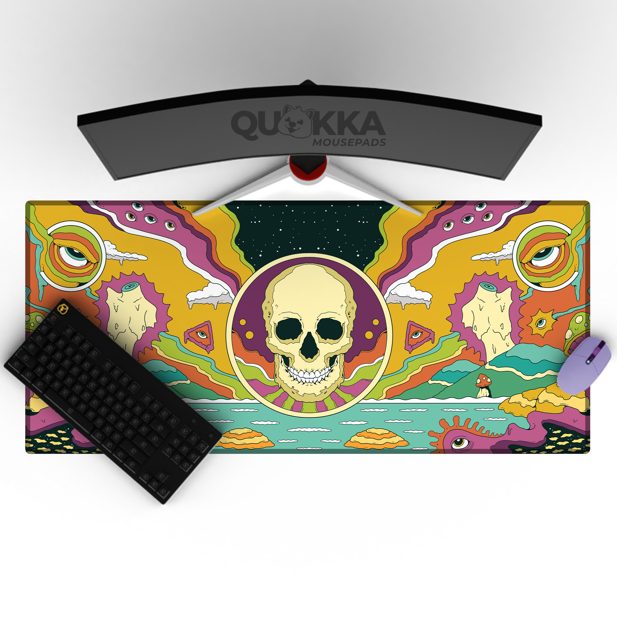 Psychedelic Skull Eyes and Mushrooms Design Mousepad Deskmat