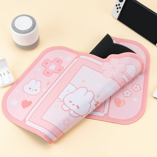 Kawaii Pink Bunnies Switch Design Mousepad 73x40cm