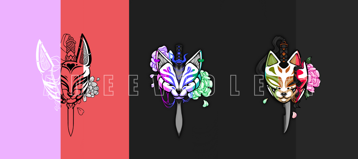 Japanese Kitsune Mask Design Mousepad | Artist Collab x Ame