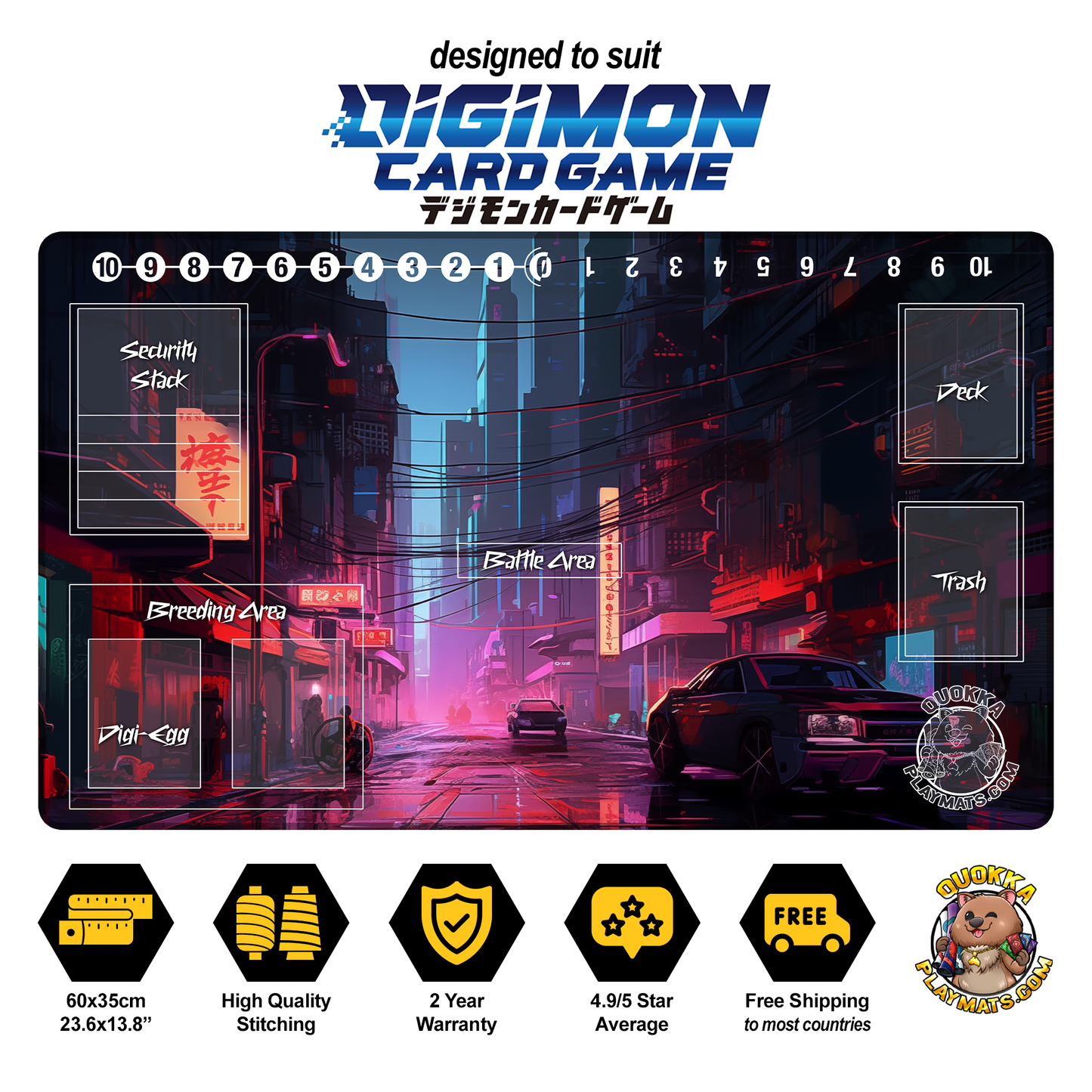 Cyberpunk City Design - Digimon Quokka TCG Playmat