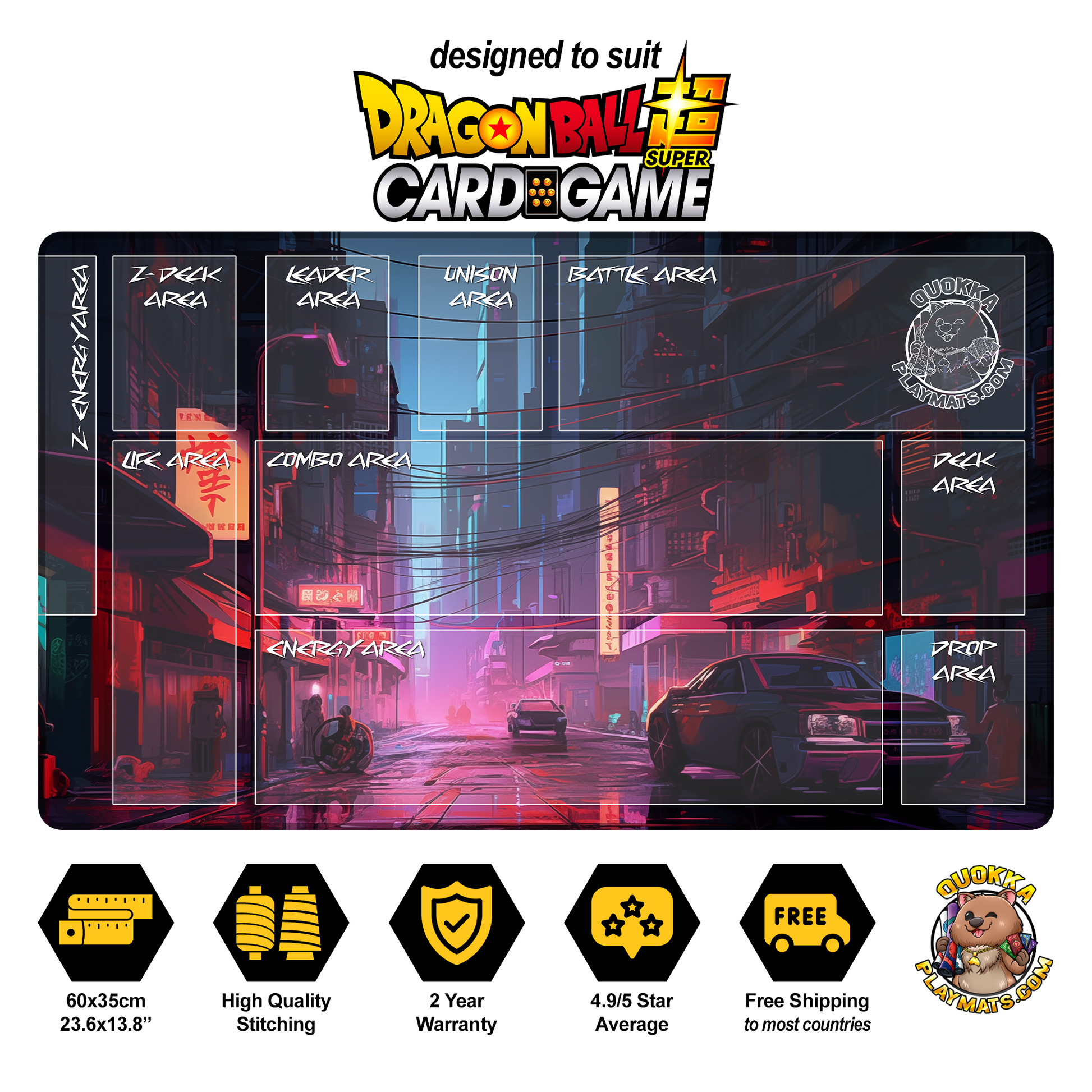 dragon ball super card game playmat with zones Cyberpunk City Design