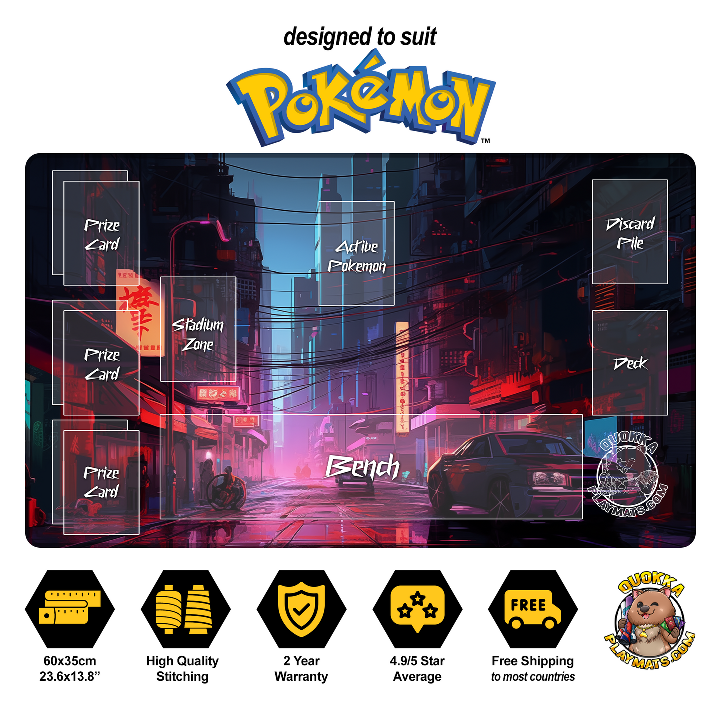 Cyberpunk City Design - Pokémon Quokka TCG Playmat
