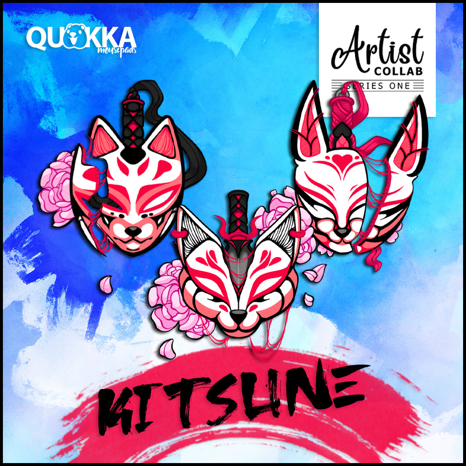 Japanese Kitsune Mask Design Mousepad | Artist Collab x Ame